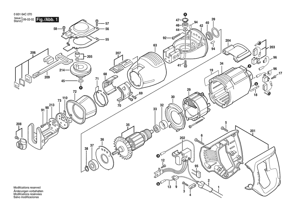 Section 1 Diagram and Parts List for GSA900 060164C077 Bosch Reciprocating Saw