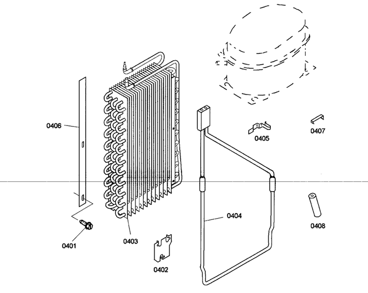 Evaporator Diagram and Parts List for KBUDT4865E 01 Thermador Refrigerator
