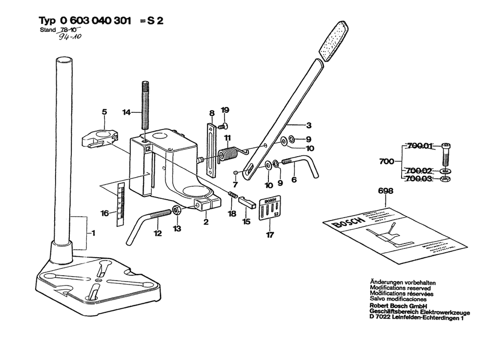 Section 1 Diagram and Parts List for 0603040301  Bosch Tool Stand & Cart