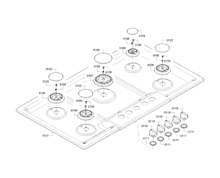 Burner Assy Diagram and Parts List for NGM5655UC 01 Bosch Cooktop