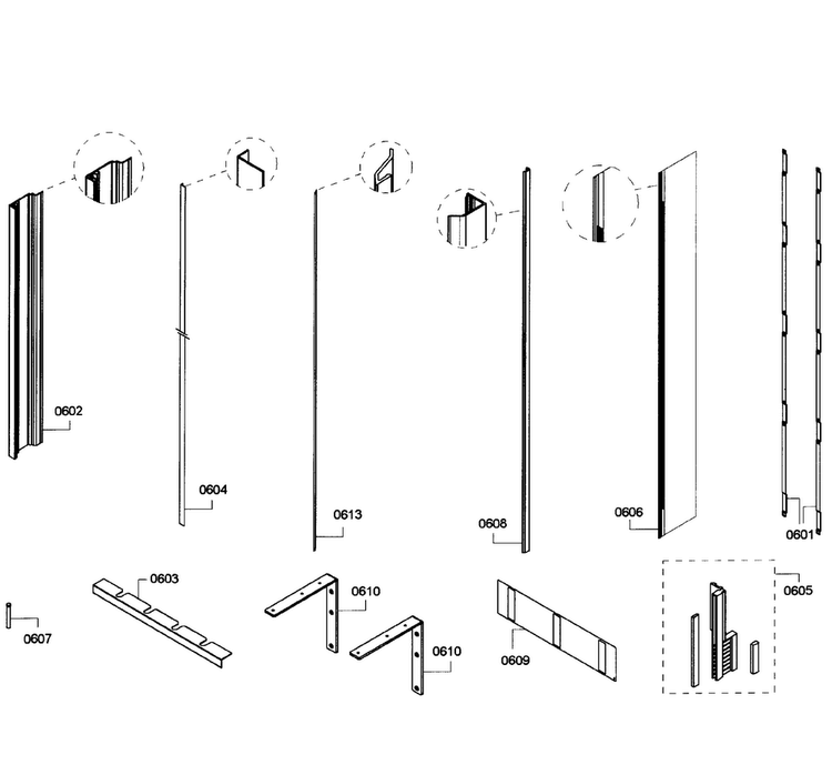 Framing Diagram and Parts List for T24ID80NLP 45 Thermador Freezer