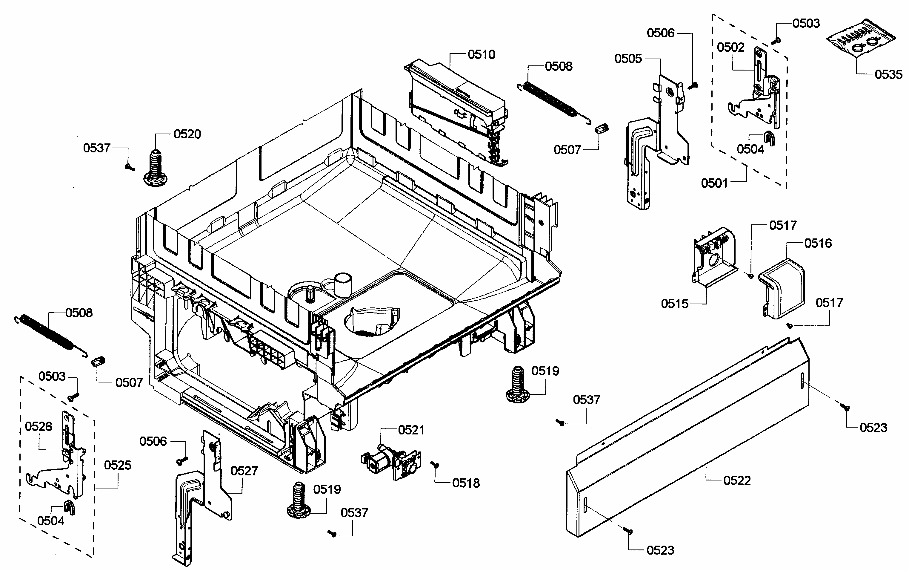 Base Assy Diagram and Parts List for S46KMK15UC 05 Bosch Dishwasher
