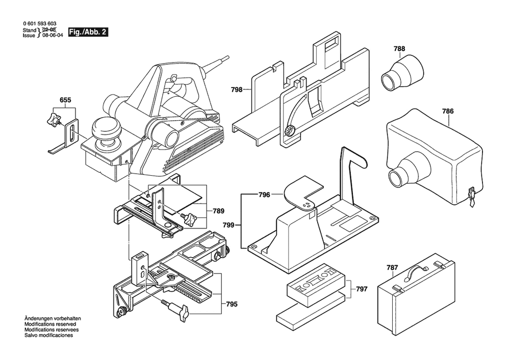 Section 2 Diagram and Parts List for GHO31-82FO 0601593664 Bosch Planer Jointer