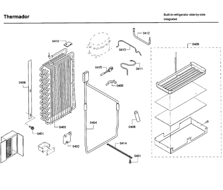 Evap Asy Diagram and Parts List for T42BD820NS 00 Thermador Refrigerator
