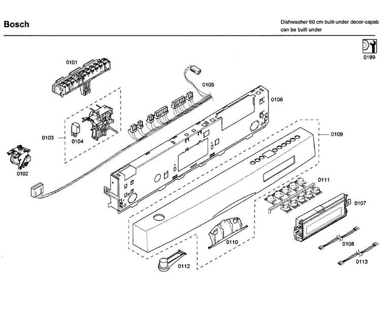 Control Panel Diagram and Parts List for SHE65P05UC 59 Bosch Dishwasher
