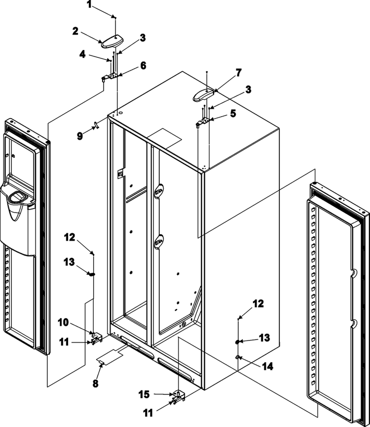 Hinges Diagram and Parts List for RS4953000W0  Gaggenau Refrigerator