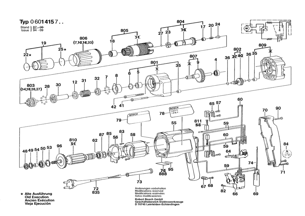 Section 1 Diagram and Parts List for GBS14157 0601415734 Bosch Screwdriver