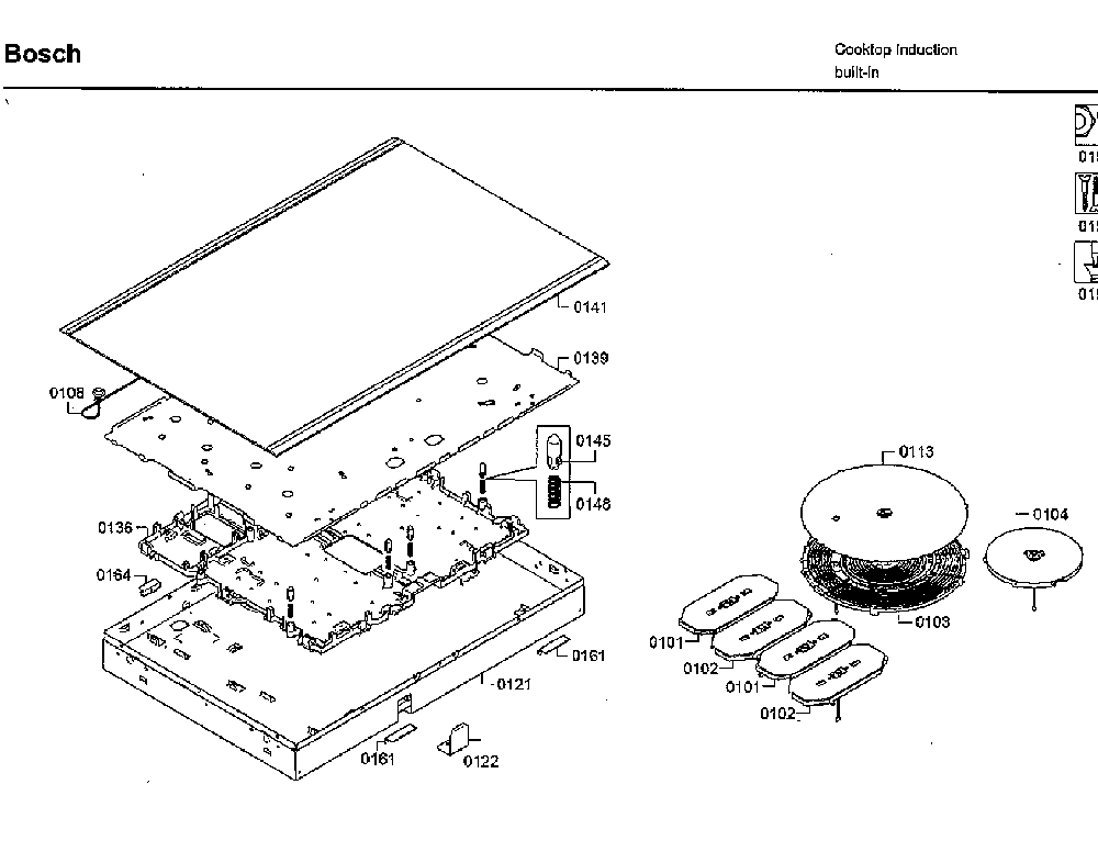 Cabinet parts Diagram and Parts List for NITP068SUC 01 Bosch Cooktop