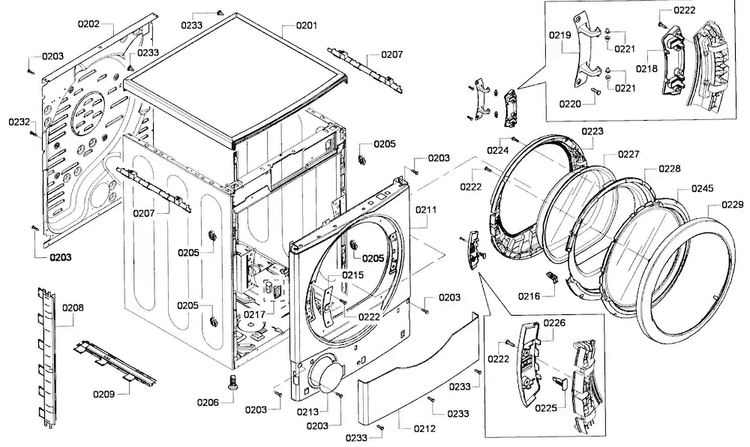 Cabinet Assy Diagram and Parts List for WTVC3500UC 09 Bosch Dryer
