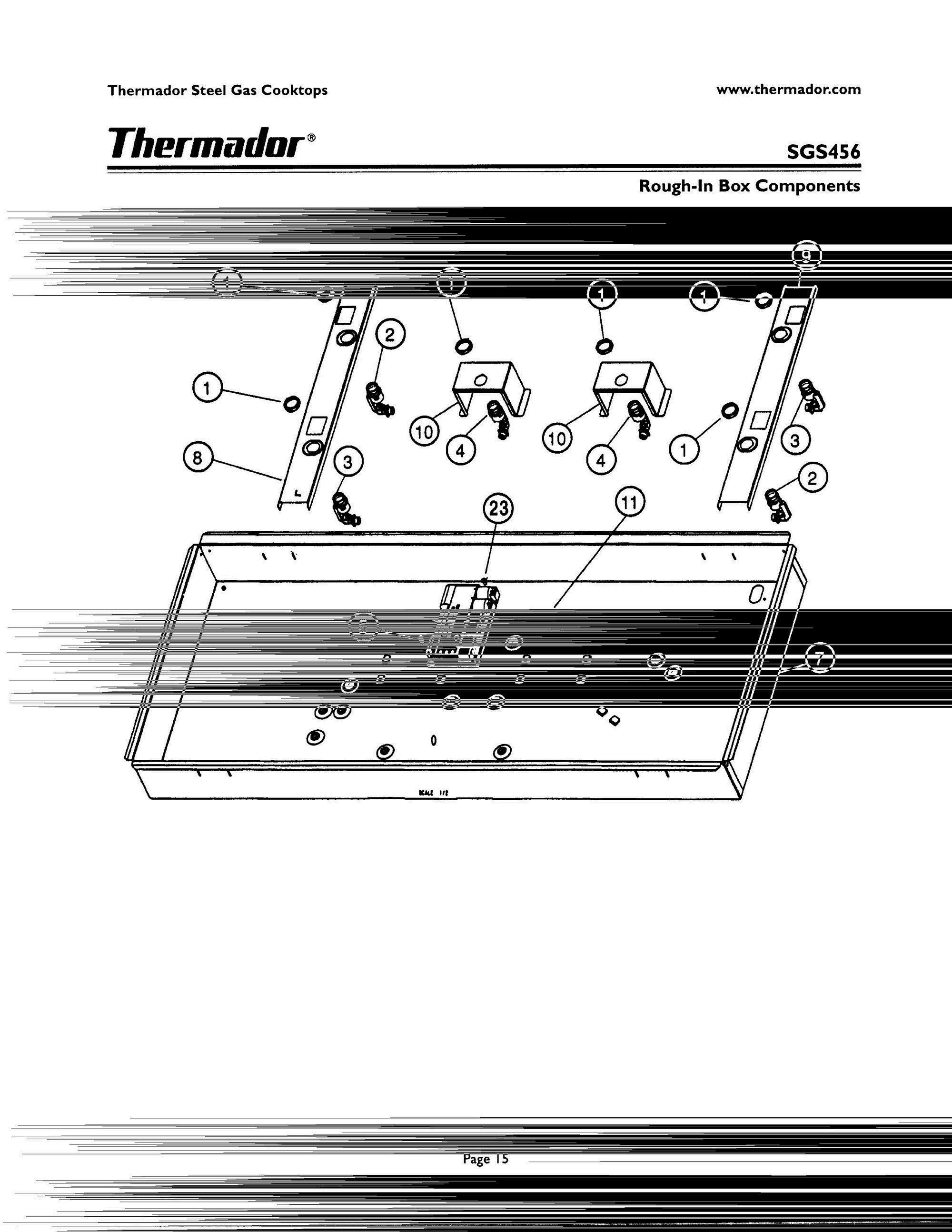14 - ROUGH-IN BOX COMPONENTS Diagram and Parts List for SGS456ZS  Bosch Range