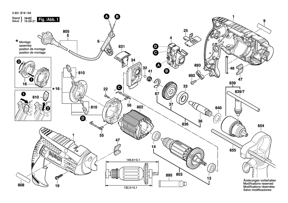 Diagram Diagram and Parts List for GBS16RE 3 601 B18 671 Bosch Impact Driver