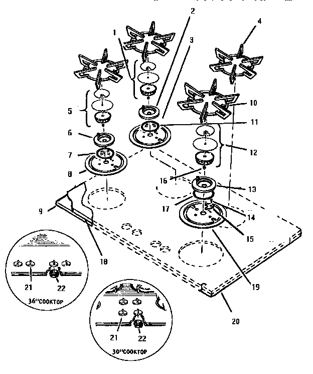 Gg36w02 And Gg30w02 Diagram and Parts List for GG36W  Thermador Cooktop