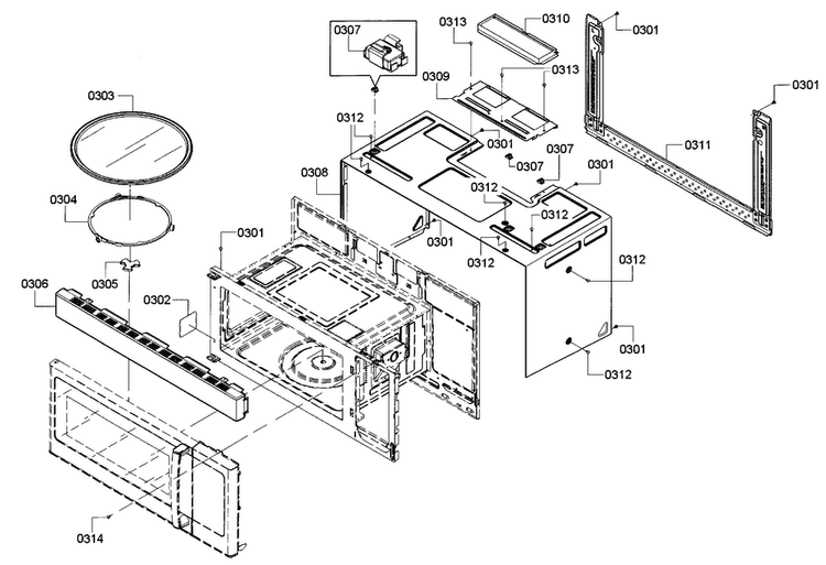 Mounting Diagram and Parts List for HMV3052U 01 Bosch Microwave