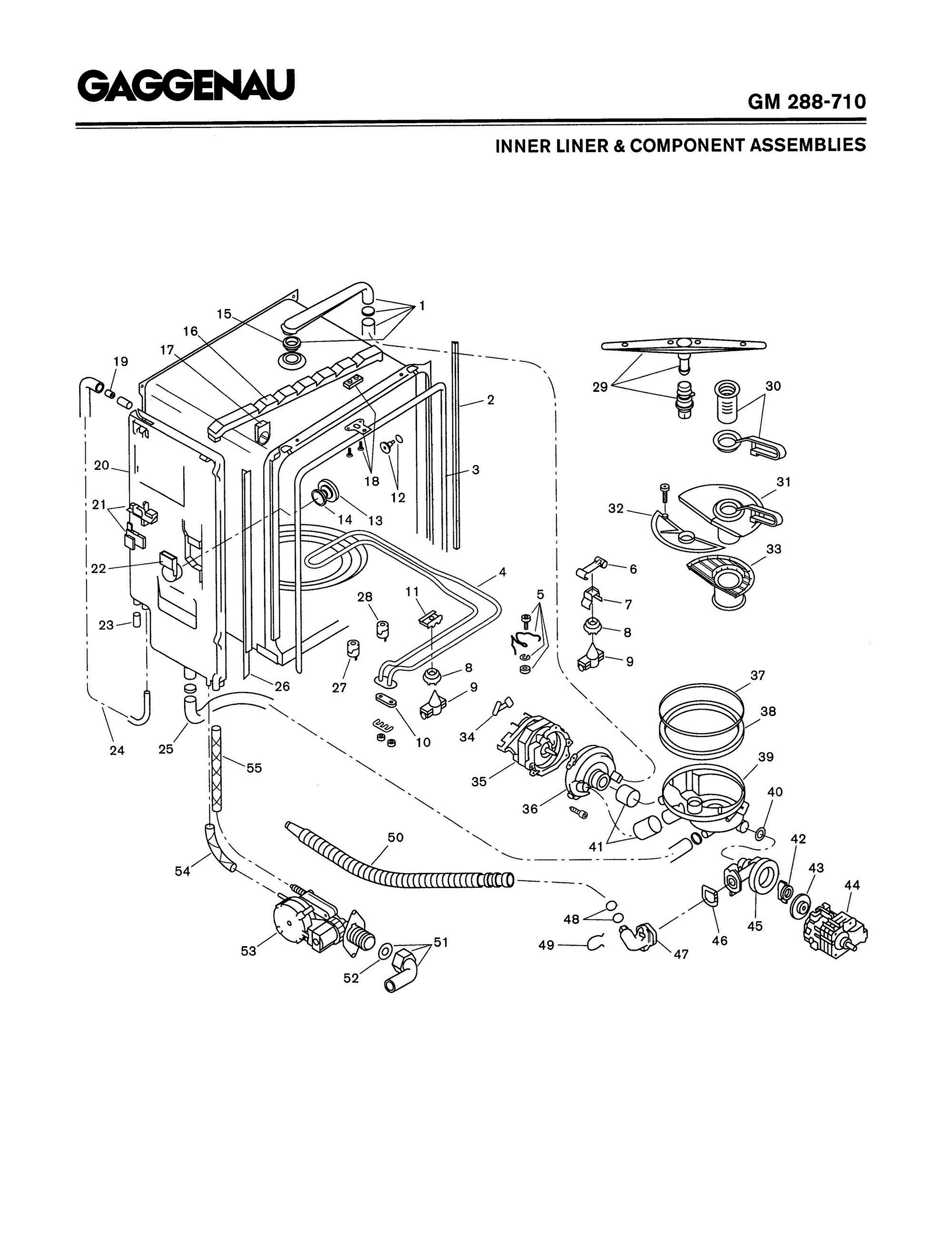 02 - INNER LINER & COMPONENT ASSEMBLIES Diagram and Parts List for GM288-710  Bosch Dishwasher