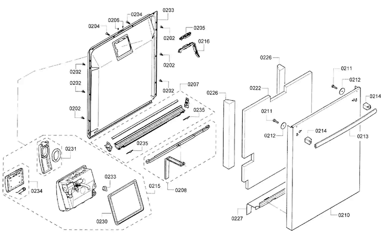 Door Assy Diagram and Parts List for SHX7PT55UC 01 Bosch Dishwasher