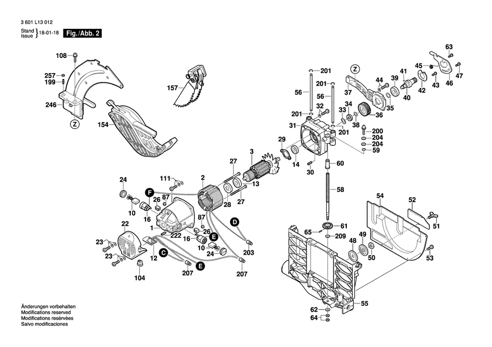 Page B Diagram and Parts List for 4100 3601L13012 Bosch Table Saw