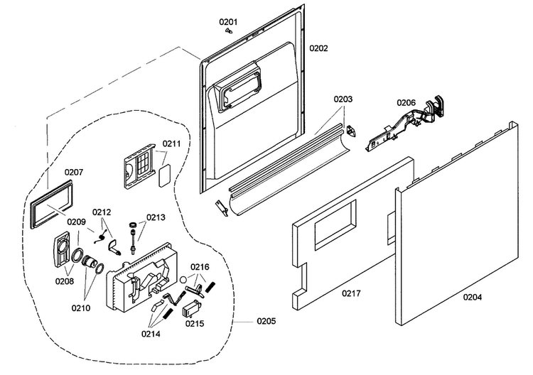 Door Assy Diagram and Parts List for SHE42L15UC 36 Bosch Dishwasher