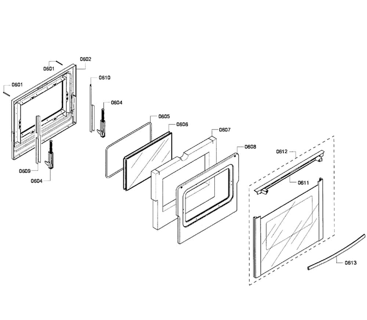 Door Assy Diagram and Parts List for HGS7052UC 06 Bosch Range