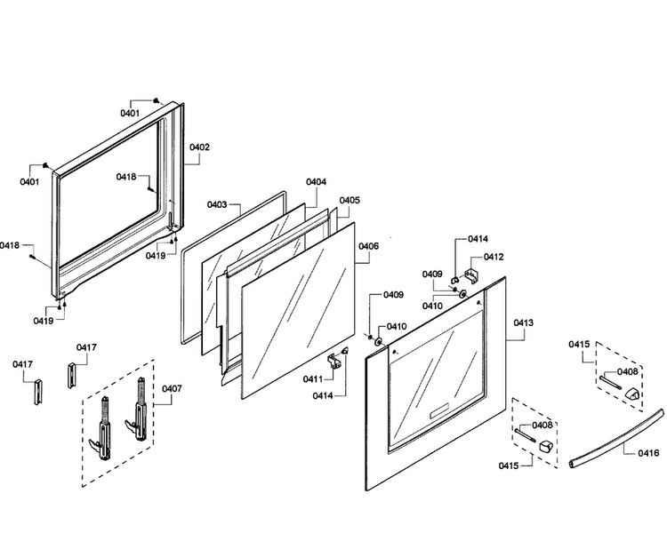 Door Assy Diagram and Parts List for HBN5450UC 06 Bosch Wall Oven