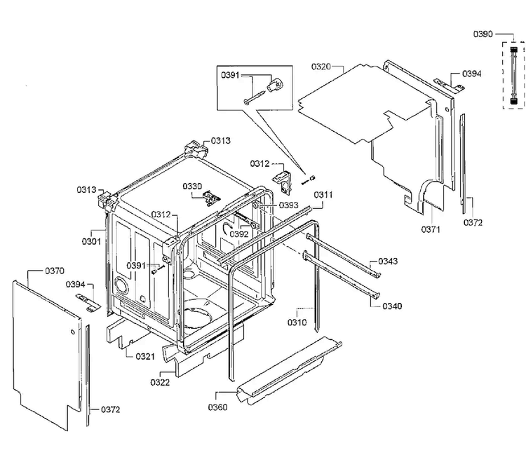 Frame Diagram and Parts List for SGV68U53UC D5 Bosch Dishwasher