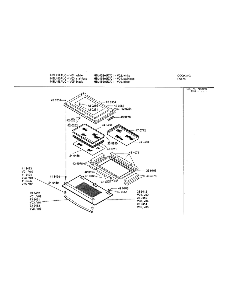 Upper Door Diagram and Parts List for HBL455AUC 01 Bosch Wall Oven