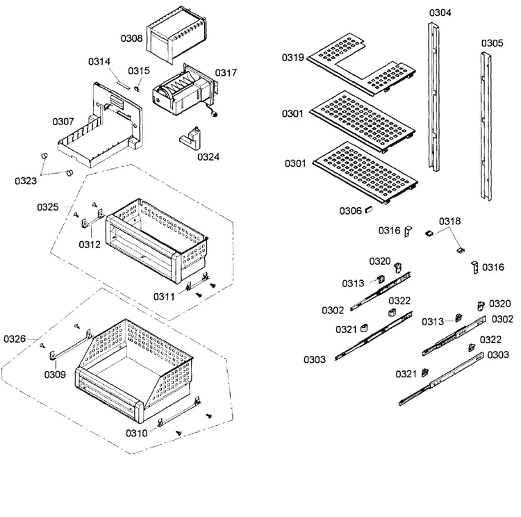 Shelfs Diagram and Parts List for T24ID80NLP 99 Thermador Freezer
