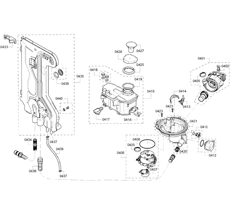 Pump Assy Diagram and Parts List for SHE8PT55UC 01 Bosch Dishwasher