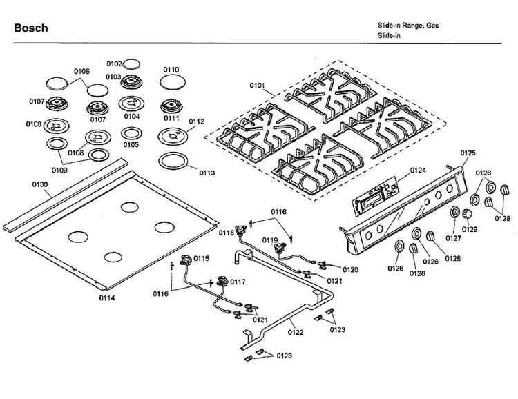 Top Assy Diagram and Parts List for HDI7132U 03 Bosch Range