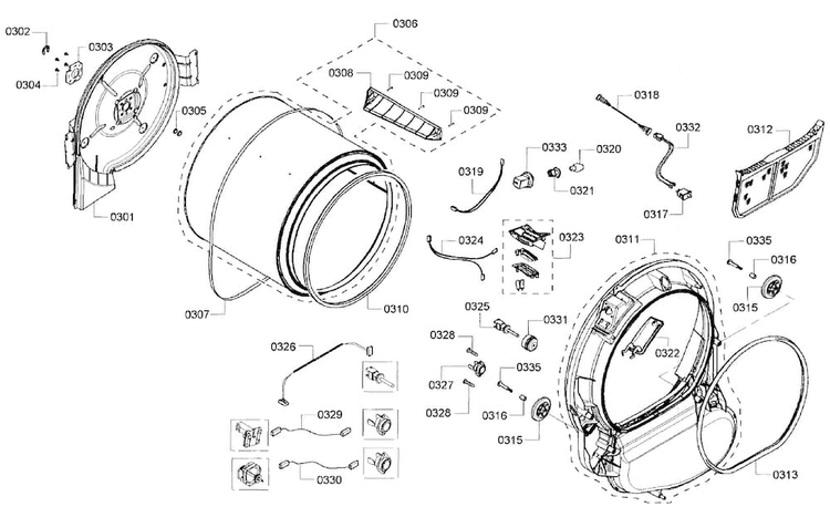 Drum Assy Diagram and Parts List for WTVC533CUS 10 Bosch Dryer