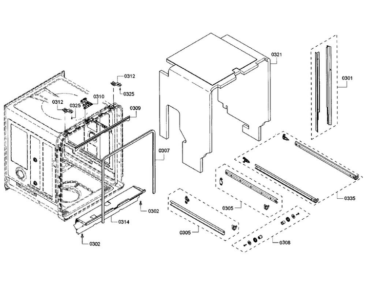 Cabinet Section Diagram and Parts List for SHP65TL6UC 01 Bosch Dishwasher