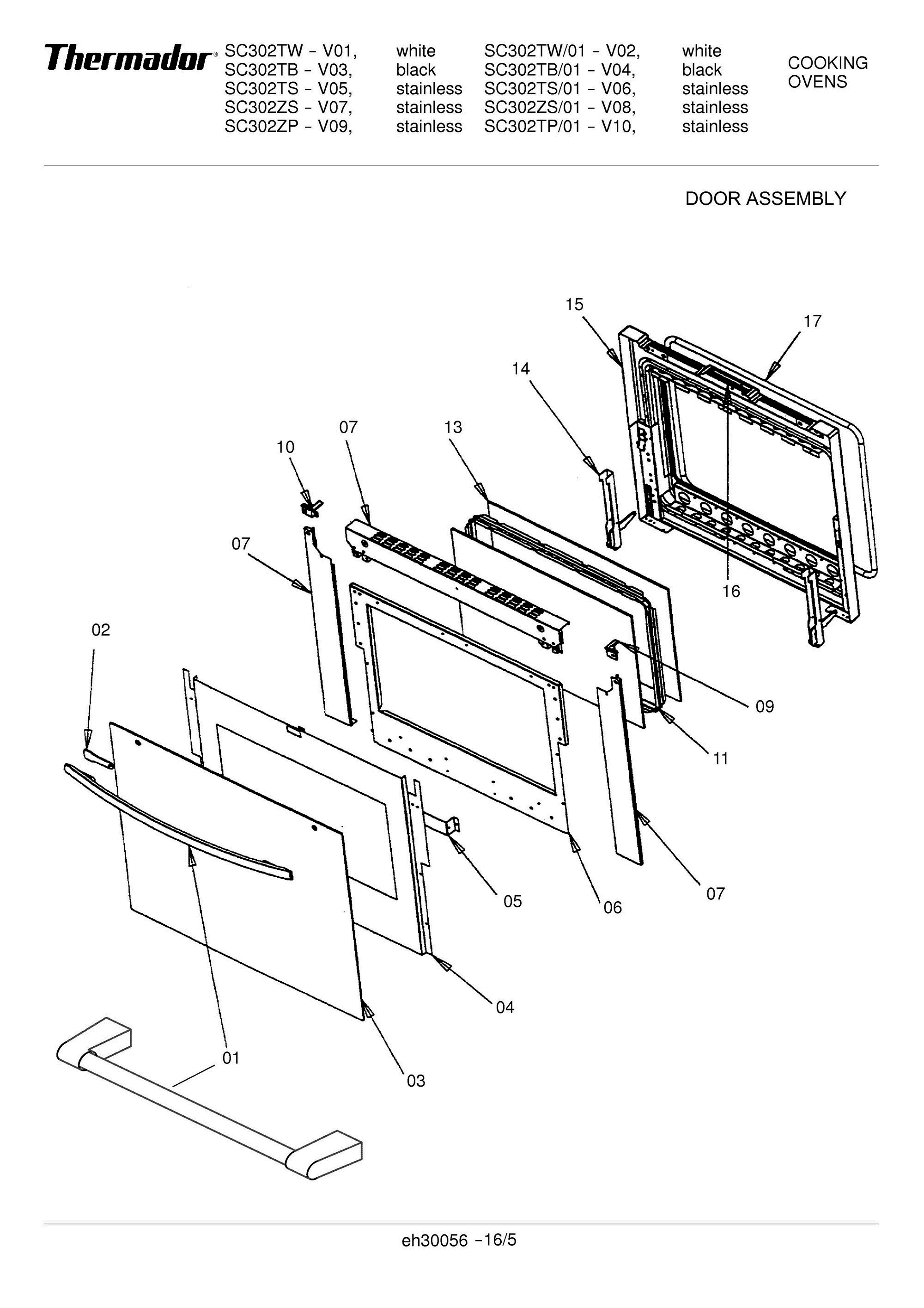 06 - DOOR ASSEMBLY Diagram and Parts List for SC302TB  Bosch Range