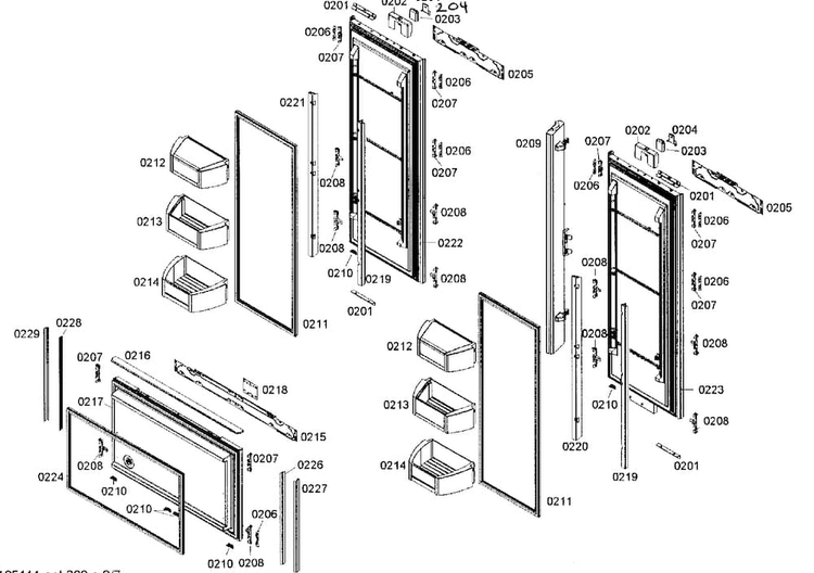 Doors Assy Diagram and Parts List for B36IT70NNP 08 Bosch Refrigerator