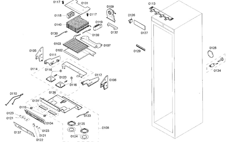 Cabinet Assy Diagram and Parts List for B18ID80NRP 01 Bosch Freezer