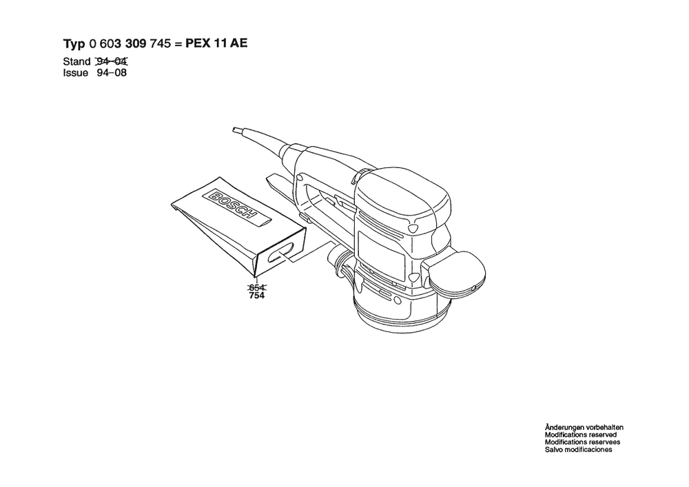 Section 2 Diagram and Parts List for PEX11AE 0603309745 Bosch Orbital or Palm Sander