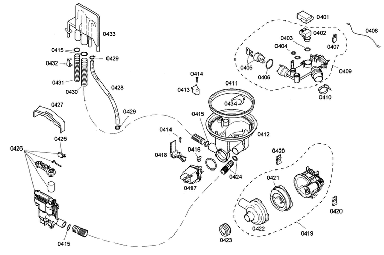 Pump Assy Diagram and Parts List for SHE42L12UC 38 Bosch Dishwasher