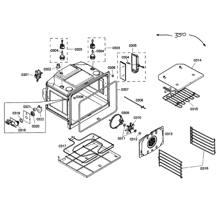 Upper Oven Assy Diagram and Parts List for HBL8650UC 04 Bosch Wall Oven