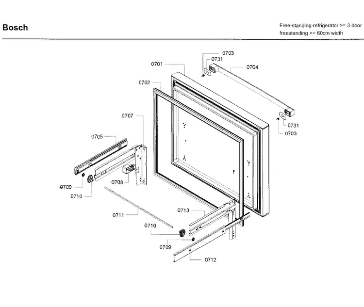 Freezer Door Diagram and Parts List for B26FT70SNS 08 Bosch Refrigerator