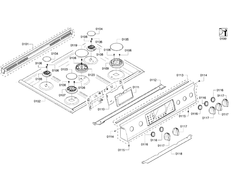 Cooktop Asy Diagram and Parts List for HGIP054UC 05 Bosch Range