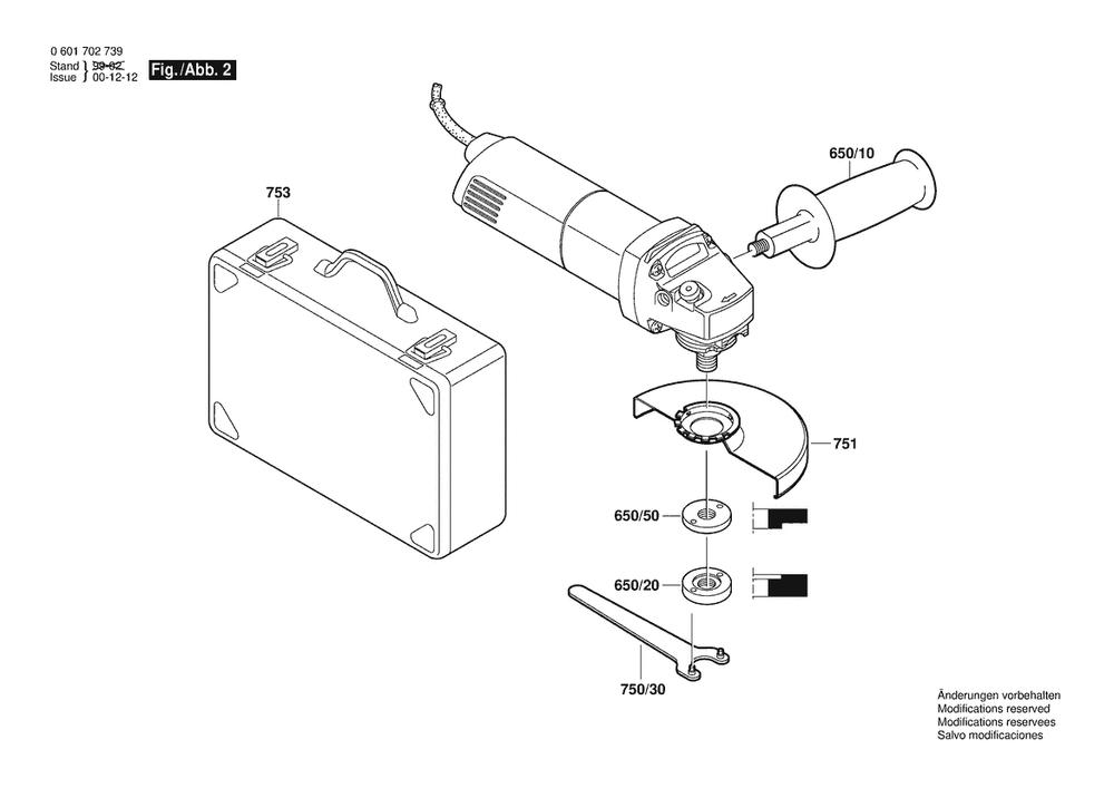 Section 2 Diagram and Parts List for GWS10-125C 0601702739 Bosch Angle Grinder