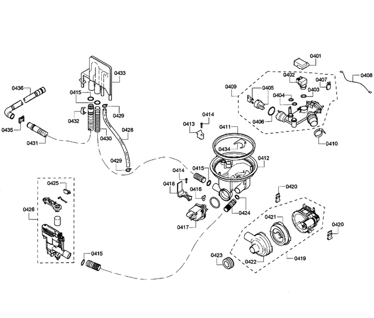 Pump Assy Diagram and Parts List for SHE43P15UC 64 Bosch Dishwasher