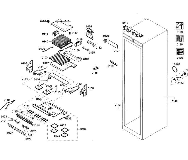 Cabinet Parts Diagram and Parts List for T24ID80NRP 41 Thermador Freezer