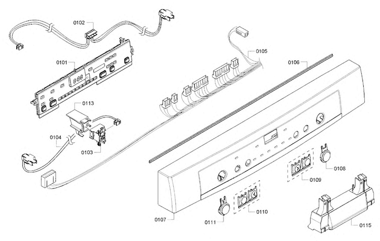 Control Panel Diagram and Parts List for SHE3ARF2UC 08 Bosch Dishwasher