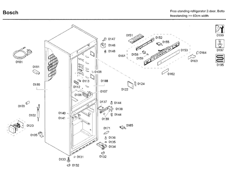 Cabinet Diagram and Parts List for B10CB80NVS 03 Bosch Refrigerator