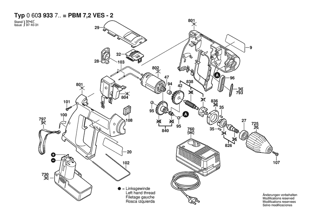 Section 1 Diagram and Parts List for 0603933723  Bosch Cordless Drill