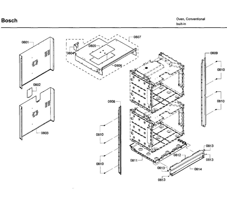 Frame Asy Diagram and Parts List for HBL5650UC 08 Bosch Wall Oven