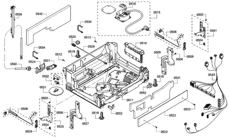 Base Diagram and Parts List for SHX7PT55UC 07 Bosch Dishwasher