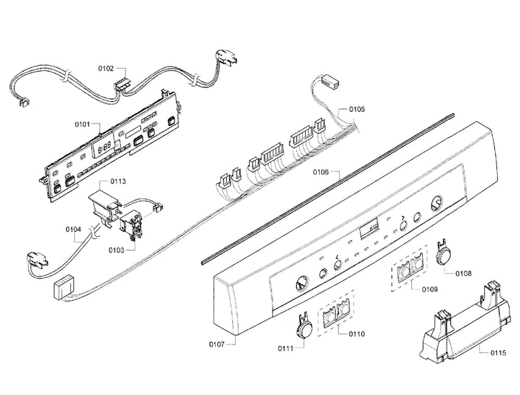Control Panel Diagram and Parts List for SHE3AR72UC 14 Bosch Dishwasher