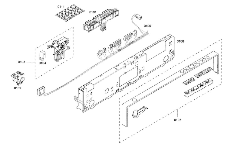 Front Panel Diagram and Parts List for SHX65P05UC 53 Bosch Dishwasher