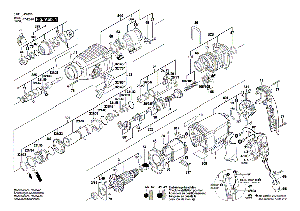Bosch Gbh2-26d/Df (3611ba3010) 1 Diagram and Parts List for DF 3611BA3010 Bosch Hammer Drill