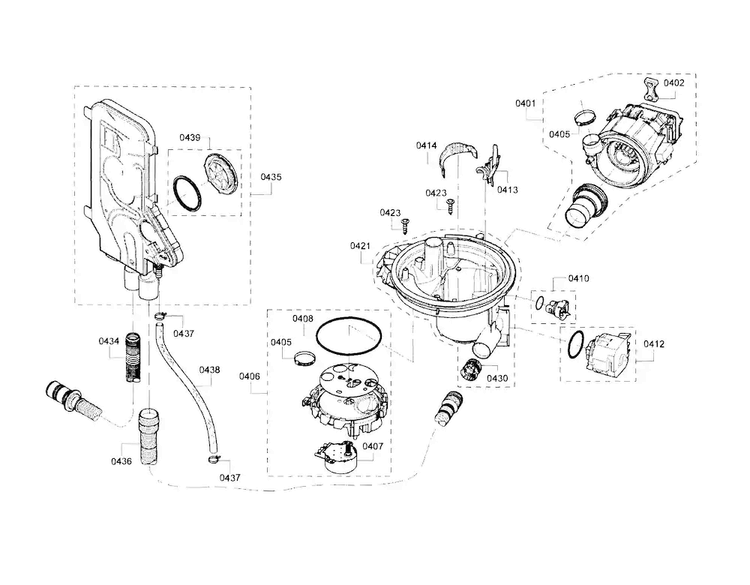 Pump Diagram and Parts List for SHE68T55UC 03 Bosch Dishwasher